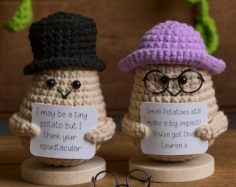 Potato Crochet, Emotional Support Potato Crochet with Glasses and Hat, Positive Gift For Team, Coworker Gift, Gift for Her