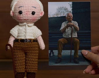 Customized Plush Dolls, Handmade Crochet Gift For Grandfather, Amigurumi Crochet Dolls From Photo, Knitted Doll, Portrait Doll