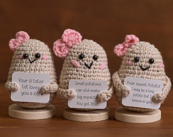 Handmade Potato Crochet, Uplifting and Positive Gift, Emotional Support Plush, Cute Desk Decor, Sister Gift Idea