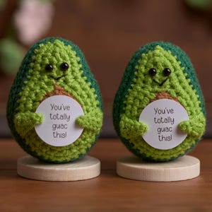 Handmade Positive Avocado Crochet Doll with Message, Cute Emotional Support Gift for Birthday, Motivational Gift Decor