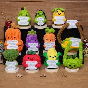 Positive Crochet Vegetables and Fruits, Positive Fruits Gift With Stand, Teacher Employee Appreciation Gift, Positive Gift For Team