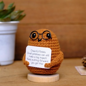 Handmade Crochet Cheerful Potato, Best Emotional Support Gift, Adorable Positive Crochet Potato, Desk Decor
