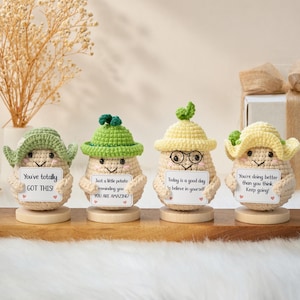 Gehaakte bemoedigende aardappel, emotionele steun voor op je bureau, gepersonaliseerd motiverend cadeau, cadeau voor een collega, cadeau om te laten weten dat je aan iemand denkt