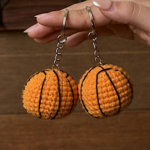 Crochet Basketball Keychain, Amigurumi Crochet Mini Basketball, Cute Ball Keychain Crochet, Handmade Gift Ideas for Sports Lover