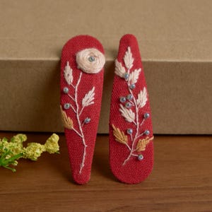Set Handmade Embroidered Floral Hair Clip, Embroidery TearDrop Hair Clip, Hand Embroidered Hair Clip, Linen Hair Accessories
