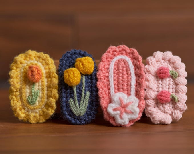 Handmade Crochet Hair Clips, Crochet Cherry Hair Clip, Tulip Flower Top Hair Clip, Cherry Blossoms Hair Clip, Knitted Hair Clips