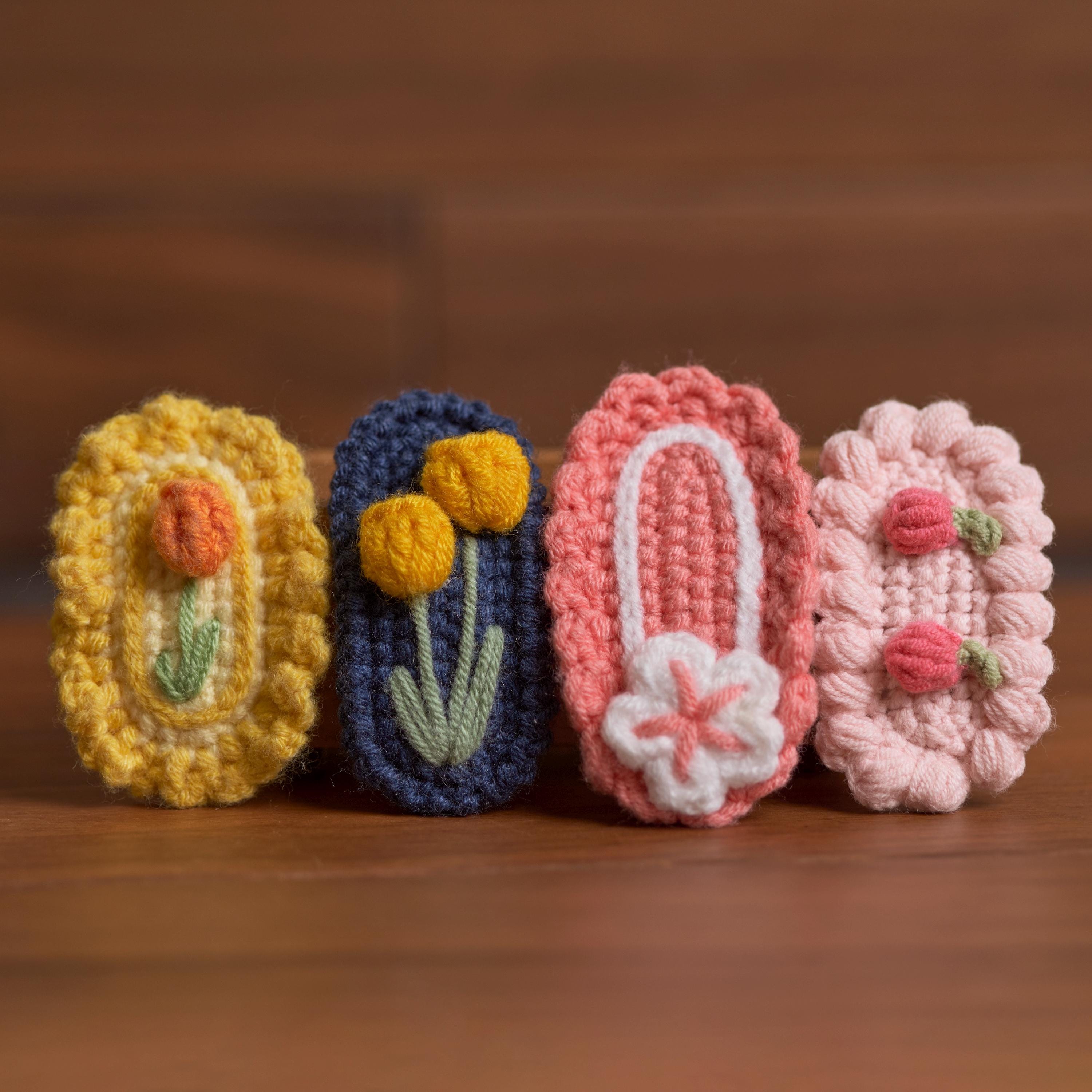 Handmade Fancy Crochet Snap Hair Clips - Vintage Floral & Pearl Designs 3pc Hair Clip Set - Crochet Meadow Set – puttisu-usa main image 2
