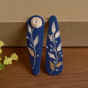 Set Embroidered Linen Hair Clip, Embroidered Hair Clip, Wildflowers Embroidered Hair Clip, Florals Embroidered Hair Clip, Gift for Her