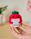 Handmade Crochet Tomato with Custom Sign | Cute Positive Desk Decor | Motivational Gift for Friends, Family & Coworkers product logo