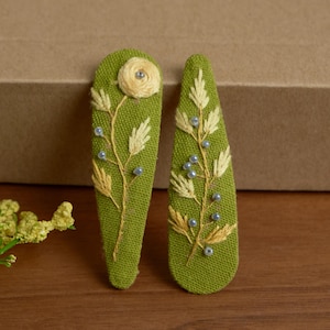 Set Hand Embroidered Hair Clips, Embroidered Floral Hair Clip For Girls, Embroidery TearDrop Hair Clip, Handmade Linen Hair Accessories