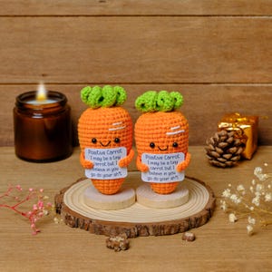 Zanahoria de crochet personalizada, zanahoria de crochet cariñosa con mensaje, zanahoria de crochet hecha a mano, accesorio de escritorio, regalos considerados, regalos de amor