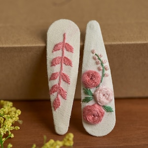 Set Handmade Embroidered Hair Clip, Flowers Baby Barrette, Embroidered Accessories, Cute Hair Clip, Linen Hair Accessories For Girls