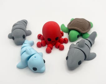 Set of 5 Ocean Animals - 3D Printed Articulating Toys