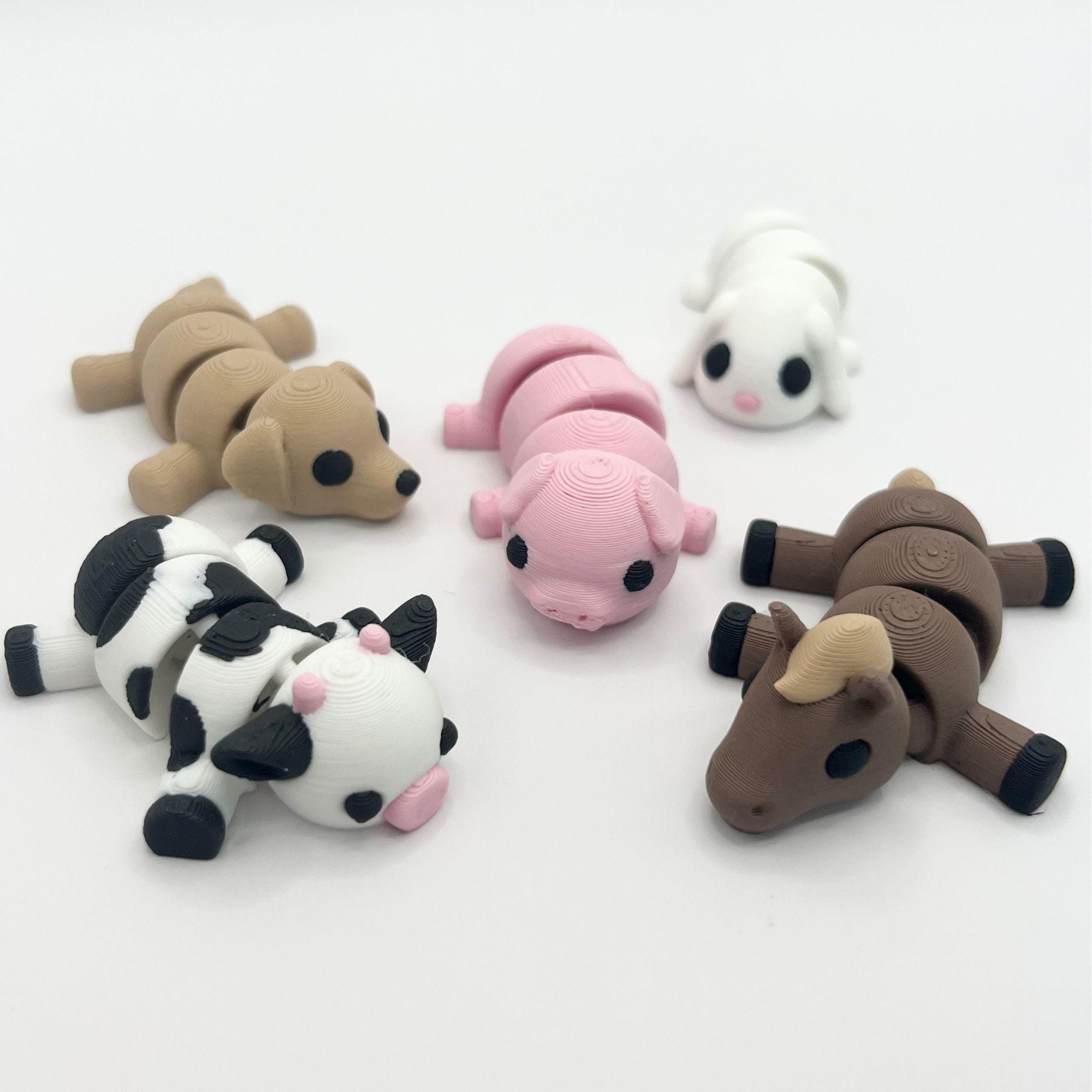 Set of 5 Farm Animals - 3D Printed Articulating Toys