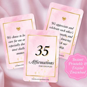 35 tarjetas de afirmación rosadas para parejas / Descarga instantánea digital e imprimible / Digital - tamaño 3,5 x 5 pulgadas / Imprimible - Tamaño carta de EE. UU.