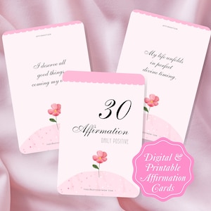 The Pink Positive - Carte di affermazione quotidiana / Design minimalista a pois rosa e floreali / Carte digitali e stampabili / Download immediato