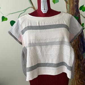 One of kind handmade shirt, linen cotton patchwork blouse,size small- large, women linen top, one of kind, zero waste, patchwork top