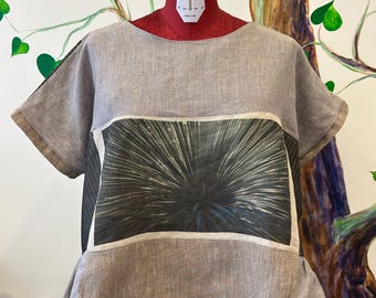 One of kind handmade blouse, linen patchwork blouse,size large xx large, women linen top, one of kind, zero waste, earthy tones linen blouse
