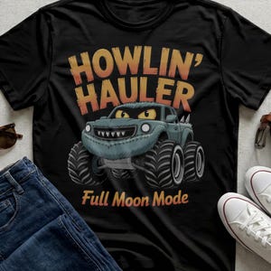 Monster Truck Werewolf Shirt, Full Moon Mode Vehicle Tee, Spooky Halloween Boys