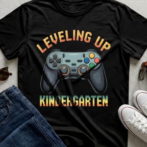 Leveling Up Kindergarten Gamer Tee Retro Controller First Day School Shirt
