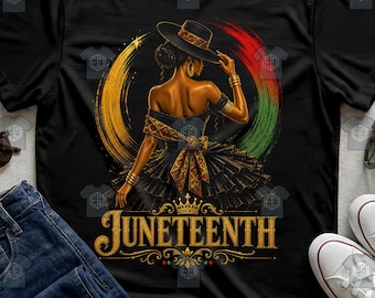 Juneteenth African Pattern Bow Black Woman Tshirt