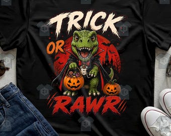 Trick Or Rawr Funny Vampire Dinosaur T Rex Kids Boys Halloween Youth Tee