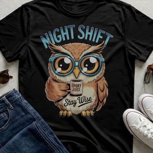 Night Shift Owl Coffee Mug Shirt, Wise Bird Glasses Worker Tee