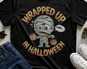 Mummy Coffee Halloween Shirt, Wrapped Up Spooky Fall Tee, Trick Treat Apparel
