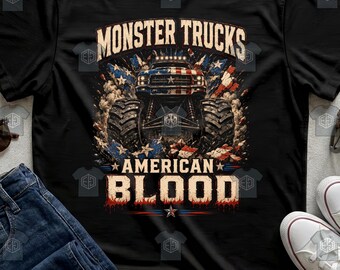 Crushing Monster Tee Big Tires American Flag Off Road Automotive Apparel