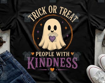 Trick Or Treat People With Kindness Cute Ghost Kindness Halloween Womens Tee