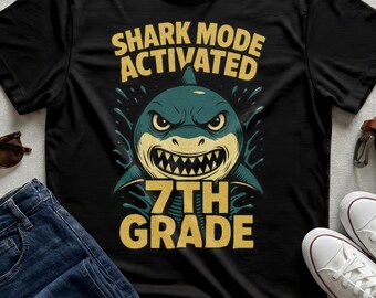 7th Grade Shark Mode Activated Shirt Middle School Student Tee