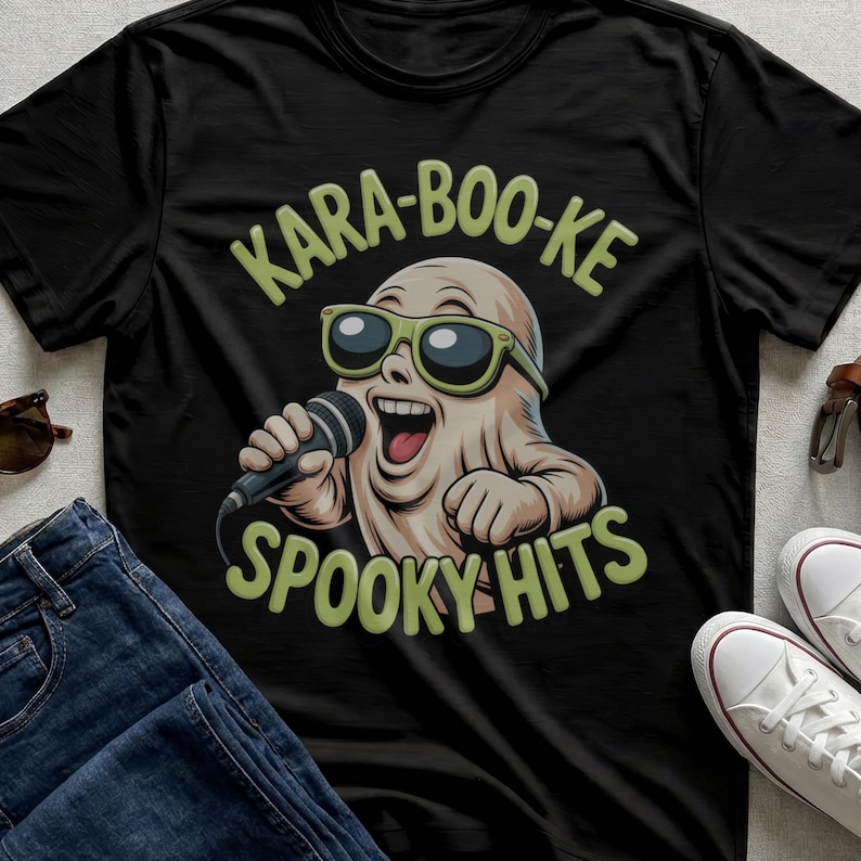 Halloween Karaoke Ghost Shirt, Spooky Hits Singing Tee, Punny Music Lover Apparel image 1