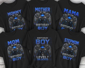 Personalized Matching Family Birthday Boy Gaming Shirts, Level 7 Unlocked Birthday Boy Shirt, Gamer Family Matching Tees, Birthday Crew