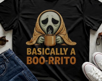 Coffee Lover Tee, Ghost Wrapped Blanket Coffee Boo-Rrito Halloween Spooky Shirt