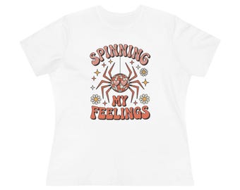 Retro Disco Spider Shirt, Spinning Feelings Graphic Tee, Halloween Groovy Apparel