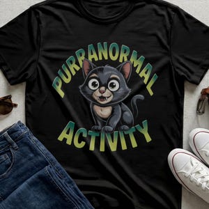 Purranormal Activity Black Cat Halloween Shirt Spooky Kitten Pet Lover Tee