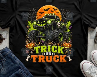 Trick Or Truck Monster Truck Jack O Lantern Boys Kids Halloween Youth Tee