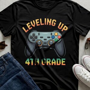 Leveling Up 4th Grade Gamer Shirt, Elementary Video Game Controller Tee, Back to