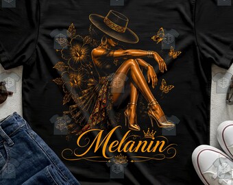 Melanin Golden Floral Black Woman Graphic Shirt