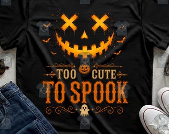 Too Cute To Spook Funny Jack O Lantern Pumpkin Cute Halloween Womens Tee