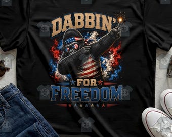 Dabbing Gorilla Tee Patriotic American Flag Fireworks Funny Animal Shirt