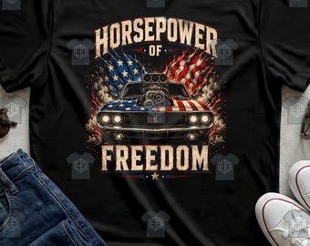 Horsepower Apparel Top Muscle Car Supercharger Street Racing Patriotic American Shirt