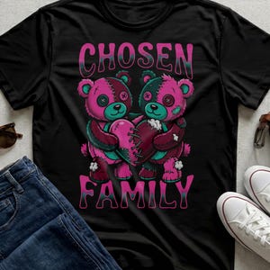 Chosen Family Punk Teddy Bear Shirt, Stitched Heart Graphic Tee, Alternative