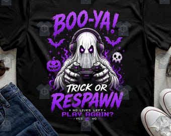 Halloween Gamer Tee, Boo Ya Trick Or Respawn Gamer Ghost Funny Halloween Gaming Boys Youth Shirt