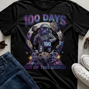 100 Days School Astronaut Galaxy Space Tee Kids Student Milestone Gift