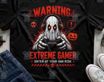 Warning Extreme Gamer Enter At Your Own Risk Ghost Gaming Halloween Boys Tee