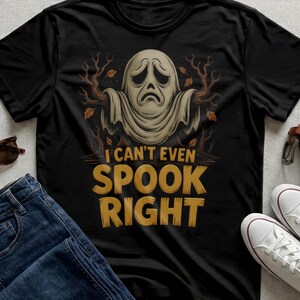 Halloween-tröja med ledsen spöke, jag kan inte ens skrämma rätt t-shirt, höstgrenar kläder