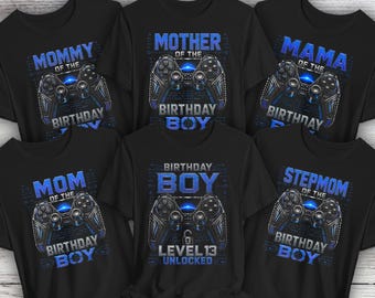 Personalized Matching Family Birthday Boy Gaming Shirts, Level 13 Unlocked Birthday Boy Shirt, Gamer Family Matching Tees, Birthday Crew
