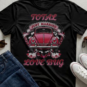 Just Married Love Bug T-Shirt, Wedding Couple Gift, Volkswagen Beetle Tee