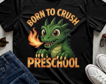 Dragon School Tee, Green Dragon Preschool Toddler Boy Back to School First Day Tee. Shirt